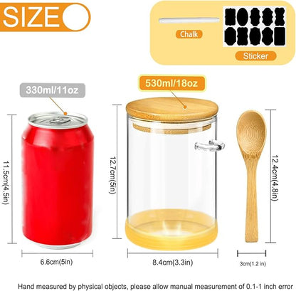 Yalucky Spice Jars, Overnight Oats Containers with Airtight Lid and Spoon, Decorative Kitchen Canisters Set, Glass Storage Containers for Coffee, Tea, Sugar, Spice, Bath Salt, 18Oz/530ML (3PCS)