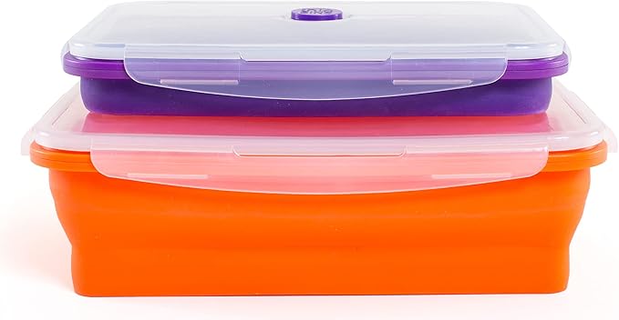 Kitchen Home Thin Bins Collapsible Containers – Set of 2 Extra Large Rectangle Silicone Food Storage Containers – BPA Free, Microwave, Dishwasher and Freezer Safe