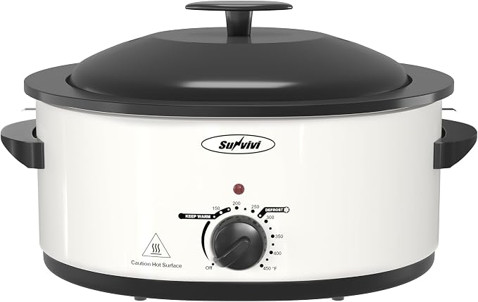 Sunvivi Electric Roaster Oven for Small Families, 8QT Portable Roaster with Self-Basting Lid Defrost & Keep Warm, Adjustable Temp 150°F-450°F for Baking, Slow Cooking, Buffet Serving & RV Camping