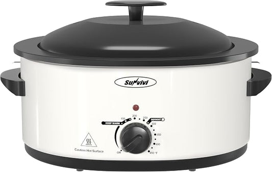 Sunvivi Electric Roaster Oven for Small Families, 8QT Portable Roaster with Self-Basting Lid Defrost & Keep Warm, Adjustable Temp 150°F-450°F for Baking, Slow Cooking, Buffet Serving & RV Camping