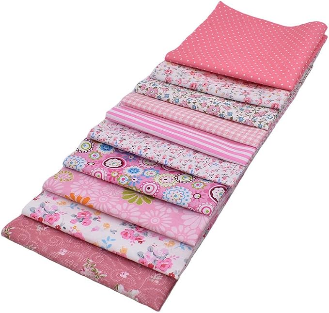 10pcs 12 x 12 inches (30cmx30cm) Print Pink Series Fabric Bundle Squares Patchwork DIY Sewing Scrapbooking Quilting Pattern Artcraft Collection B