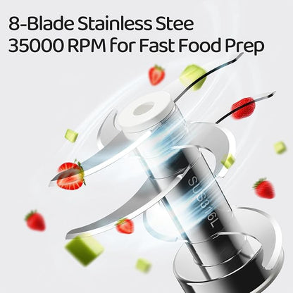 Baby Food Maker, 10oz Glass Baby Puree Blender with Cup Sleeve for Fruit,Vegatable&Meat, 316 Stainless Steel 8-Blade Mini Baby Food Processor with Brush,Strainer Plate&Spatula, Silver (35000RPM)
