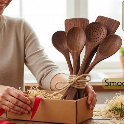 Premium Wooden Utensil Set - 6 Piece wooden Spoons for Cooking - Heat-Resistant Safe Wood Spatula - Non-Stick & Light Weight Wood Spatula for cooking - Non-Stick Kitchen Spoons with smooth Handles