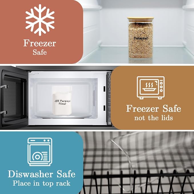 6 Pcs Square Glass Pantry Storage Containers with Bamboo Airtight Lid and 248 Clear Pantry Labels Preprinted - 37oz Thicken Glass Food Storage Jars for Coffee, Cookie, Tea, Sugar, Spice