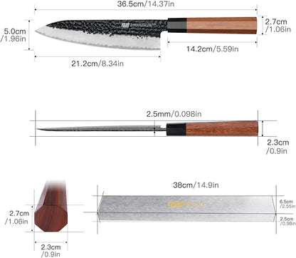 FINDKING Chef’s Knife 8 Inch, All Purpose Cooking Knife with High Carbon Steel Hammered Blade, Rosewood Octagonal Handle, for Meat, Fish, Fruits and Vegetables, Dynasty Series