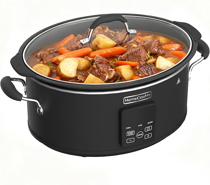 HOMECOOKIN Slow Cooker, Extra Large 10 Quart Programmable Slow Cookers with Timer, Dishwasher Safe Glass Lid & Crock, Kitchen Appliance for Families and Gatherings, Black