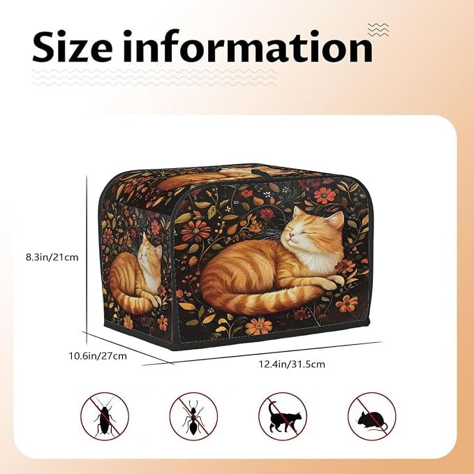 Animal Cat Toaster Cover 4 Slice Wide Slot Washable Toaster Covers | Flower Art Dust and Fingerprint Protection Bread Maker Covers for Kitchen Accessories Decor Bakeware Women Gift