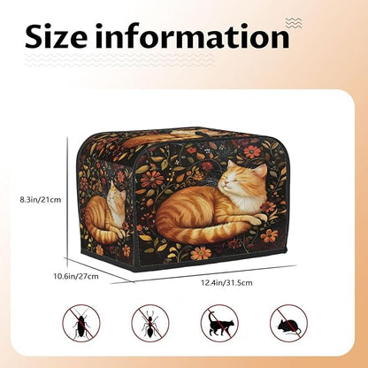 Animal Cat Toaster Cover 4 Slice Wide Slot Washable Toaster Covers | Flower Art Dust and Fingerprint Protection Bread Maker Covers for Kitchen Accessories Decor Bakeware Women Gift