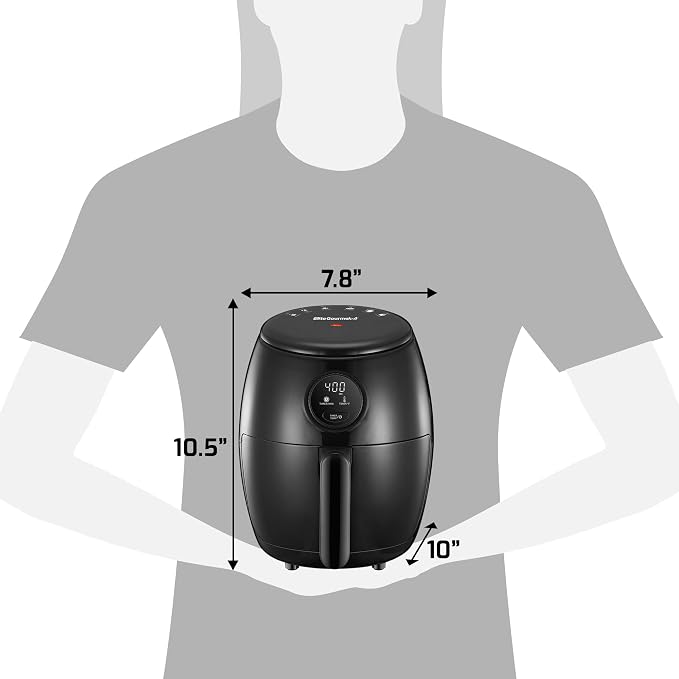 Elite Gourmet EAF-2612DX Personal 2.1Qt Compact Space Saving Programmable Hot Air Fryer, Oil-Less Healthy Cooker, Timer & Temperature Controls, 1000W, Black