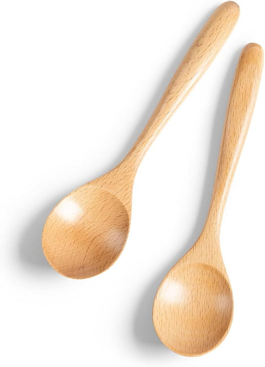 2 PCS Wooden Spoons for Honey, 6.7 inch Small Wooden Spoons - Terrific for Tea, Coffee & Soup, Little Beech Wood Serving Table Spoon Set, Bulk Bamboo Teaspoon for Eating with Unique Design