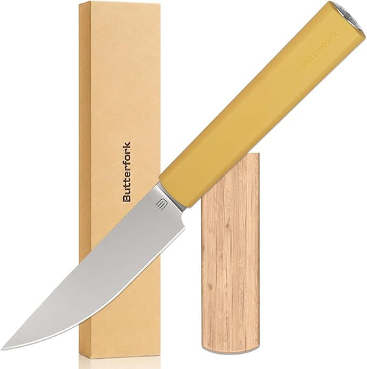 3.5 Inch Paring Knife, AR-RPM9 Steel Fruit Vegetable Knife with Ergonomic ABS Handle Oak Sheath, Ultra Sharp Kitchen Knife for Peeling Coring Cutting, Gift for Home Chefs