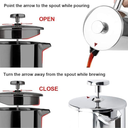 Secura French Press Coffee Maker, 304 Grade Stainless Steel Insulated Coffee Press with 2 Extra Screens, 12oz (0.35 Litre), Silver