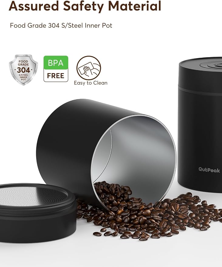 OUTPEAK Neo Latest Kilo Auto Vacuum Coffee Canister, 1.5L Capacity for 17.6oz of Coffee Beans, One-Button Operation, Stainless Steel Coffee Storage Container with Scoop (Barista Champion's Choice)