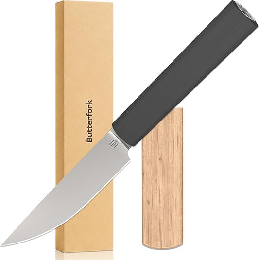 3.5 Inch Paring Knife, AR-RPM9 Steel Fruit Vegetable Knife with Ergonomic ABS Handle Oak Sheath, Ultra Sharp Kitchen Knife for Peeling Coring Cutting, Gift for Home Chefs