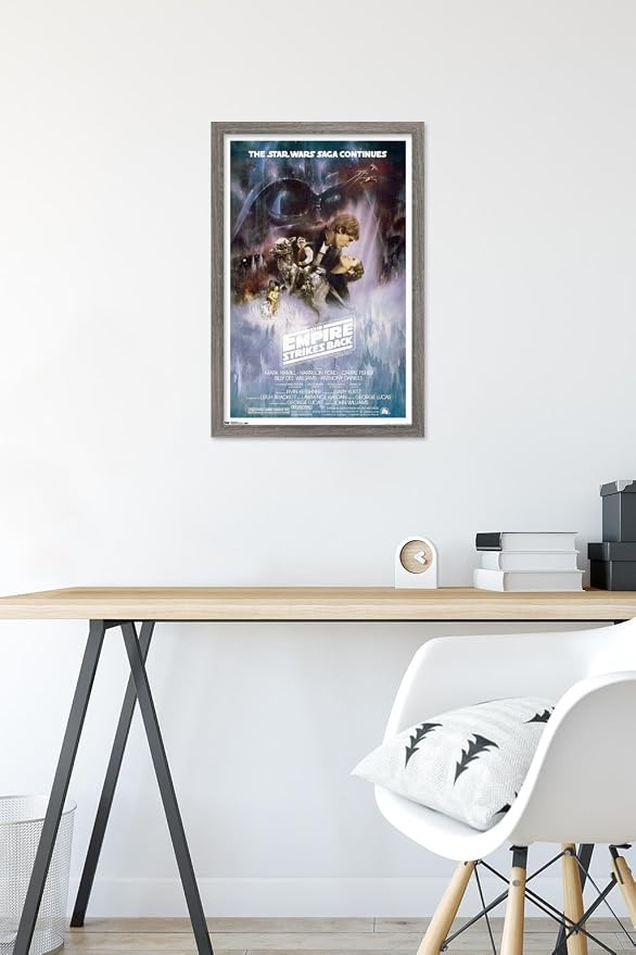 Trends International Star Wars: The Empire Strikes Back - The Saga Continues One Sheet Wall Poster, 14.725" x 22.375", Barnwood Framed Version