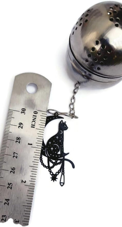 Black Cat Tea Infuser Strainer Metal Ball - Spooky Home Decor, Halloween Gift, Goth Themed Decorations