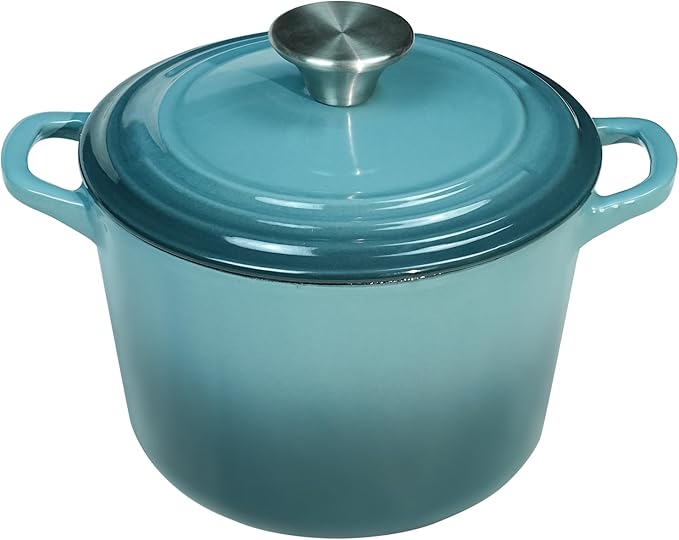 Flavehc Dutch Oven Pot with Lid 1.8 Qt Cast Iron Dutch Oven for Bread Baking, Slateblue Enameled Cast Iron Rice Pot, Small Deep Dutch Oven for Rice, Beans & Side Dishes