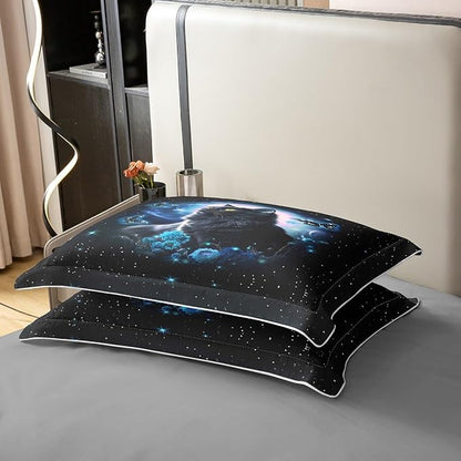 Castle Fairy Twin Size Duvet Cover Mysterious Cat 100% Pure Cotton Bedding Set Blue Flower Butterfly Bedding Set Fantasy Galaxy Starry Sky Comforter Cover for Room Decor 2 PCS(No Comforter)