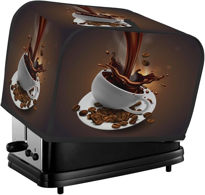 Brown Coffee Art Toaster Cover 4 Slice Wide Slot Washable Kitchen Appliance Covers Fingerprint Bread Machine Dust Cover Small Toaster Oven Accessories Covers Bread Maker Bag Women Gift