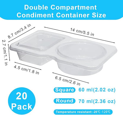 Pure Future 20-Pack Reusable Snack Containers with Lids, 2-Compartment Snackle Box Container for Meal Prep, Portion Control Snack Pack for Office, Travel & Gym, Microwave Safe (40 Pcs)