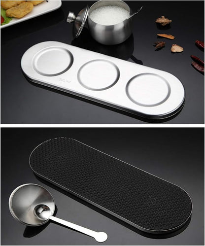 TENTA KITCHEN TENT 18/8 Stainless Steel Seasoning Containers Set Spice Jar Spice Rack Condiment Cruet Bottle Salt Pepper Sugar Storage Organizers with 3 Serving Spoons And Non-slip Base