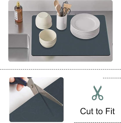 Coffee Maker Mat for Countertops, Coffee Bar Accessories Fit Under Coffee Machine Mat, 19"x12" Rubber Backed Coffee Pots, Table Mat under Appliance, Dish Drying Mat, Marble Navy for Kitchen Counter