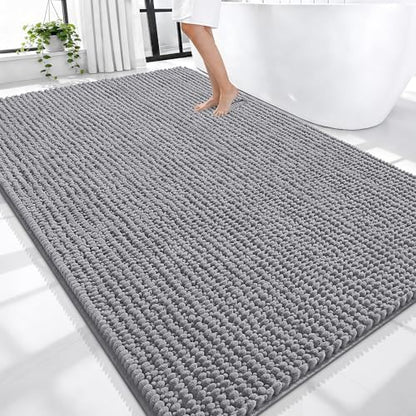 OLANLY Thick Chenille Large Bathroom Rugs 70x46, Absorbent Bath Mat, Grey