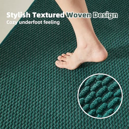 TYUU Bathroom Runner Rugs, Long Bath Mat Runner Washable Thin Quick Dry Low Pile Bathroom Runner Rugs Non Slip, Dark Green 24"x70"