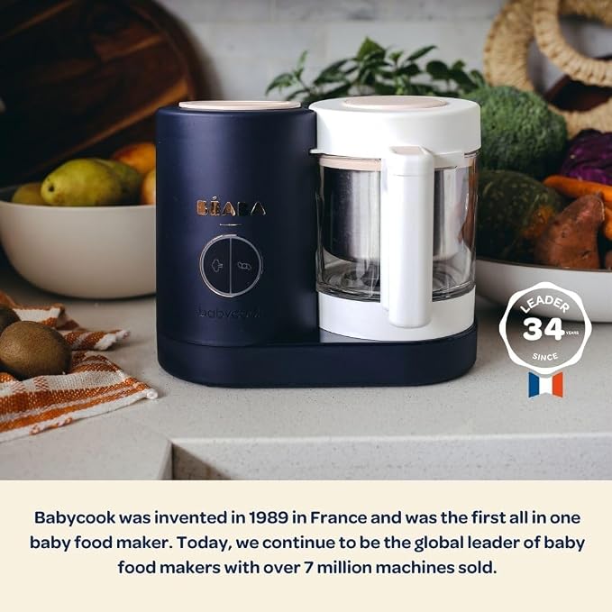 BEABA Babycook NEO Baby Food Maker, Borosilicate Glass & Stainless Steel, 42 oz. Capacity for Multi-Stage Use, Inventor & Global Leader of Baby Food Processors, Trusted for over 35 years, Cotton Candy