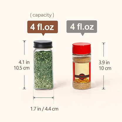 ComSaf 15Pcs 4oz Glass Spice Jars with Shaker Lids, 93 Labels, a Handy Funnel, a Pepper Grinder, Empty Spice Containers and Square Spice Bottles for Kitchen and Seasoning