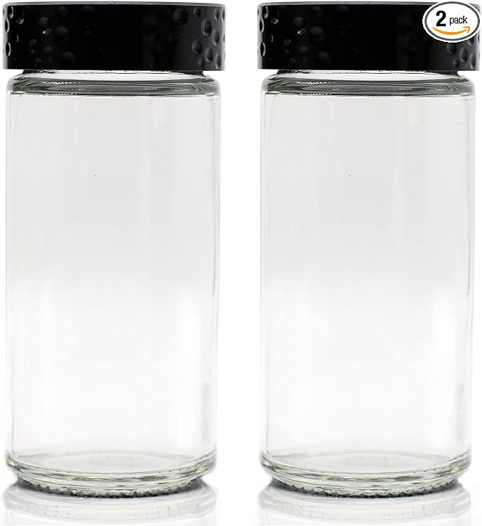 Tianifa 2 Pcs Black Spice Jars, 3 oz Glass Seasoning Bottles, Spices Container, Empty Spice Jars, Round Spice Bottles with Airtight Plastic Caps with Shaker Lids (2, clear)