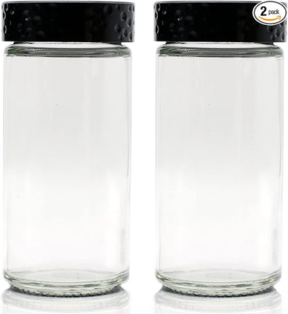 Tianifa 2 Pcs Black Spice Jars, 3 oz Glass Seasoning Bottles, Spices Container, Empty Spice Jars, Round Spice Bottles with Airtight Plastic Caps with Shaker Lids (2, clear)