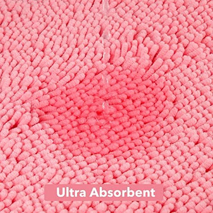 Yeaban Chenille Pink Bathroom Runner Rug 24"x72"