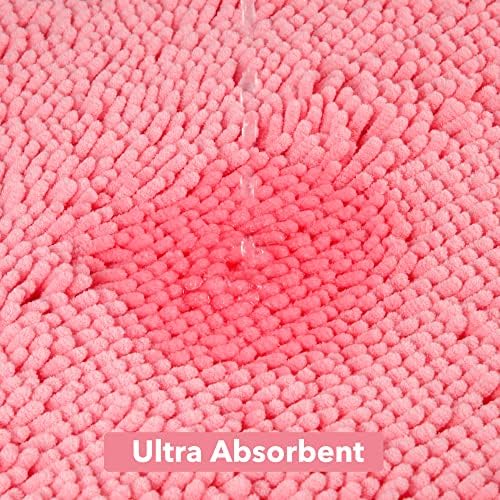 Yeaban Chenille Pink Bathroom Runner Rug 17"x47"