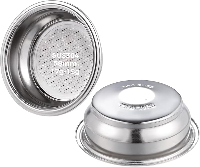 Tuni 58mm Dual Wall Filter Basket, Stainless Steel Coffee Pressurized Filter Replacement Accessories for 58mm E2 Espresso Machine Portafilter, 2 PCS