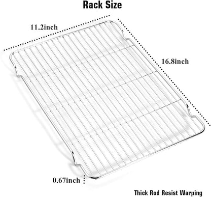 Wildone Baking Sheet & Rack Set [2 Sheets + 2 Racks], Stainless Steel Cookie Pan with Cooling Rack, Size 17.3 x 12.2 x 1 Inch, Non Toxic & Heavy Duty & Easy Clean