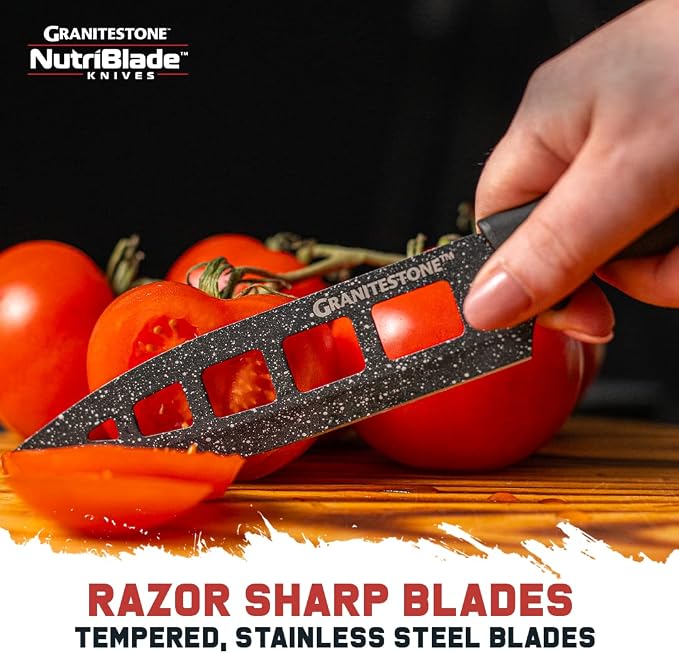 Granitestone Nutriblade 12-Piece Santoku Knives, High Grade Professional Chef Kitchen Knives with Easy-Grip Handles, Stainless Steel Rust-proof blades – Dishwasher-safe As Seen On TV