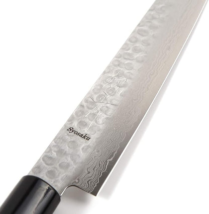 Japanese Sujihiki Knife Hammered Damascus VG-10 46 Layer D-Shape Magnolia Wood Handle, Slicer 9.5-inch (240mm)