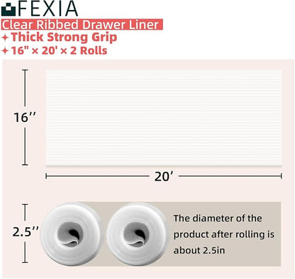 FEXIA Shelf Liners for Kitchen Cabinets Non-Slip Drawer Liner 16 Inches x 20 FT Waterproof & Oil-Proof Non Adhesive Durable Material Fridge Liner for Shelves (2 Rolls)