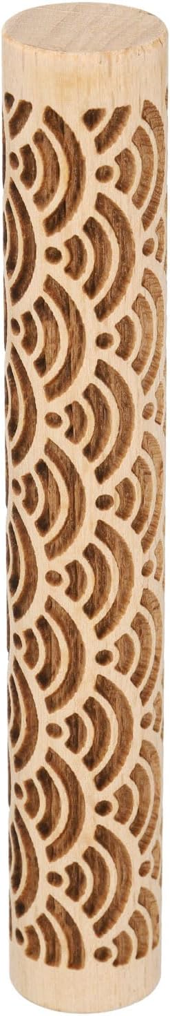HARFINGTON Wood Clay Roller 4" Water Wave Pattern Rolling Pins Wood Rollers Pottery Tools Wood Grain Texture Rollers for Clay Baking Dough Playdough DIY