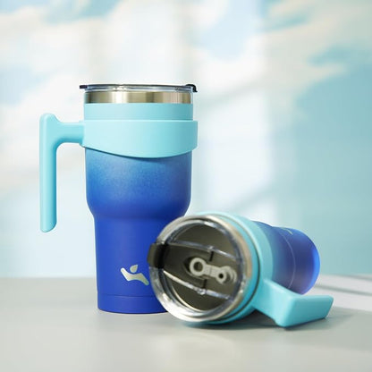 Konokyo 30 oz Tumbler with Handle and 2 Straw 2 Lid, Insulated Water Bottle Stainless Steel Vacuum Cup Reusable Travel Mug,Sky