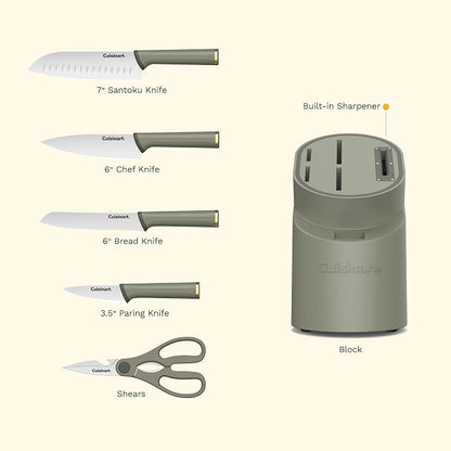 Artisan Elite Stainless Steel Cutlery 6 Piece Knife Block Set, Green