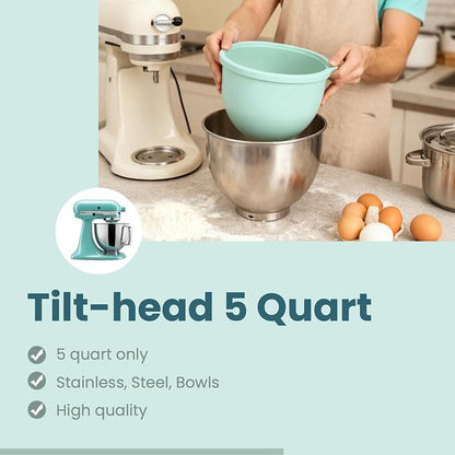 5 Qt 4-Pack Multicolor Silicone Liners with Lids Compatible with KitchenAid Mixer, 2mm Extra-Thick Silicone Bowl Insert for Baking and Cooking, Mixer Parts & Accessories