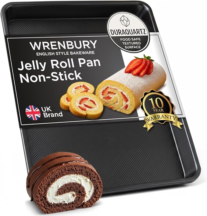 Wrenbury Jelly Roll Pan 15x10 Nonstick – Carbon Steel Swiss Roll Cookie Baking Sheet Oven Freezer and Dishwasher Safe with 10 Year Guarantee