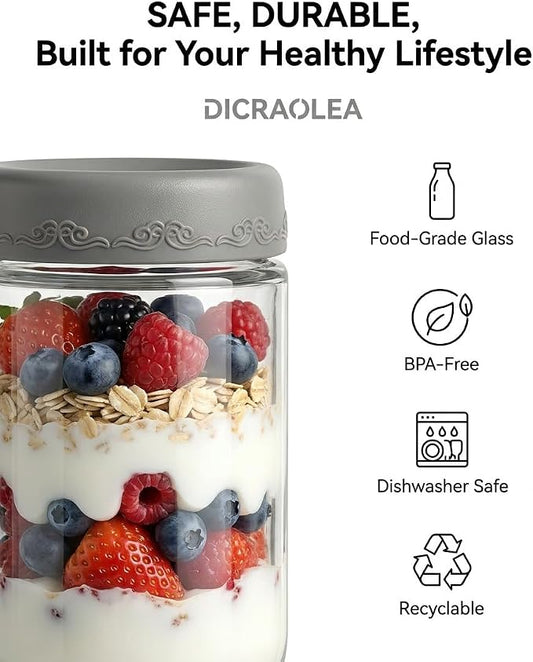 18oz 8Pack Glass Overnight Oats Jars Containers with Airtight Leakproof Lids, Reusable Mason Jars for Meal Prep, Yogurt Parfaits, Smoothies, Salads & Healthy Breakfasts(18oz-8Pack)