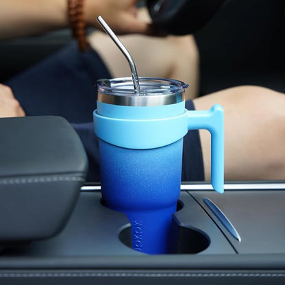 BJPKPK Tumbler With Handle 20oz Stainless Steel Insulated Tumbler Mugs With Lid And Straw For Women And Men,Sky