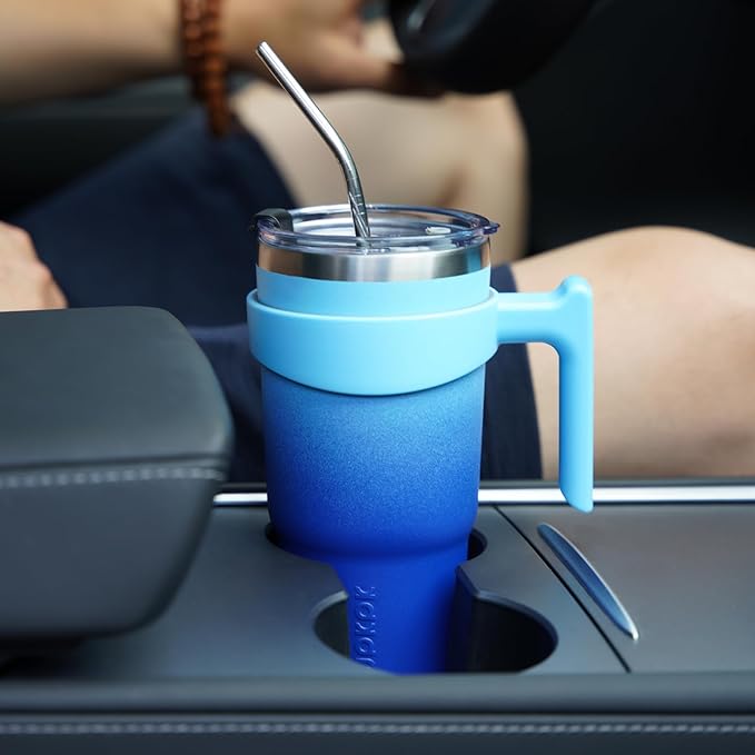 BJPKPK 10oz Stainless Steel Double Wall Insulated Tumbler With Handle And Straw Lid,Lemon