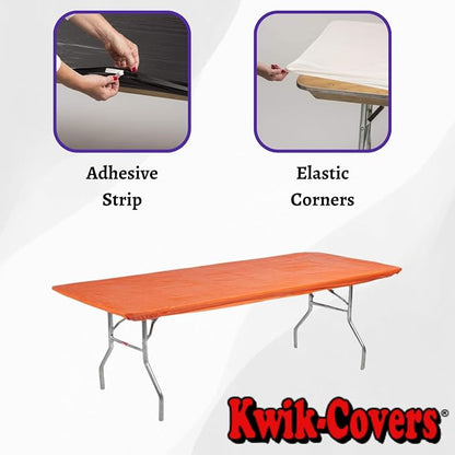 Kwik-Covers 8' Rectangle Plastic Table Covers 30" x 96", Bundle of 5 (Orange)