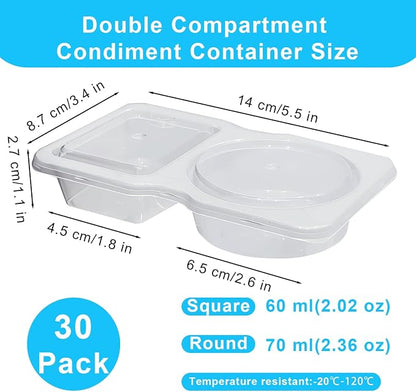 Pure Future 30-Pack Reusable Double Compartment Snack Containers with Lids - Bulk Value Meal Prep Bento Boxes for Kids School Lunch, Fruit & Dips, BPA-Free