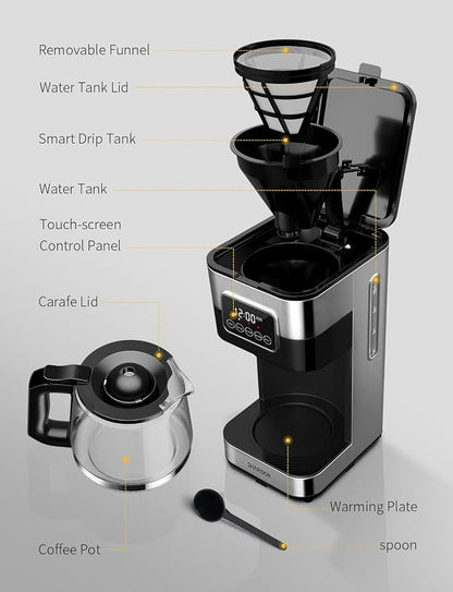 SHARDOR 10-Cup Programmable Coffee Maker, Regular & Strong Brew Drip Coffee Machine for Home and Office, Auto Shut Off, Permanent Filter, Silver